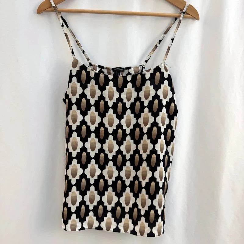 River Island Retro Geometric Print Cami Top Size 16 Black White Gold