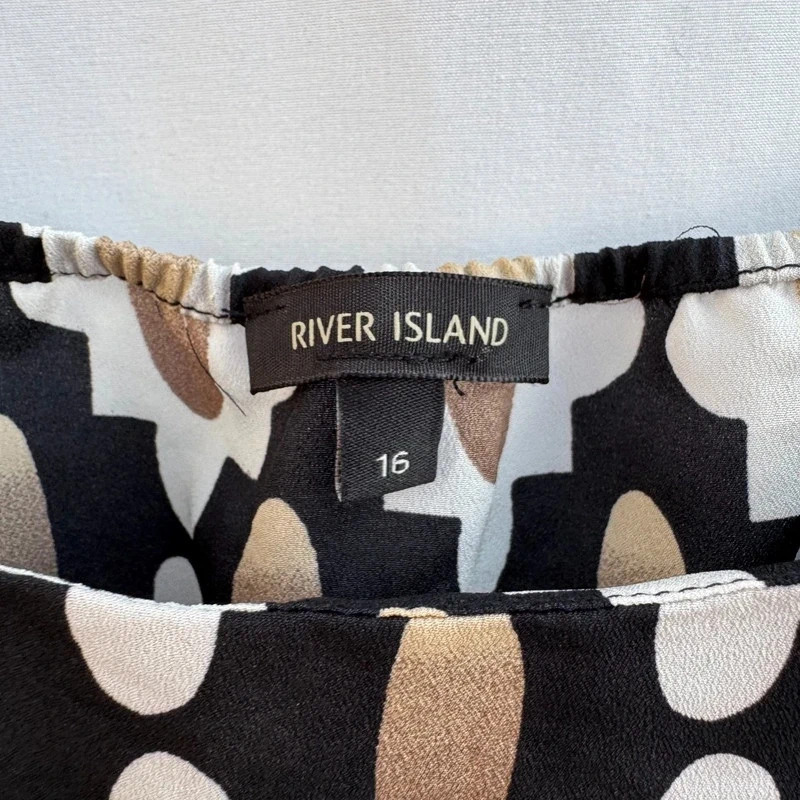 River Island Retro Geometric Print Cami Top Size 16 Black White Gold - Image 3