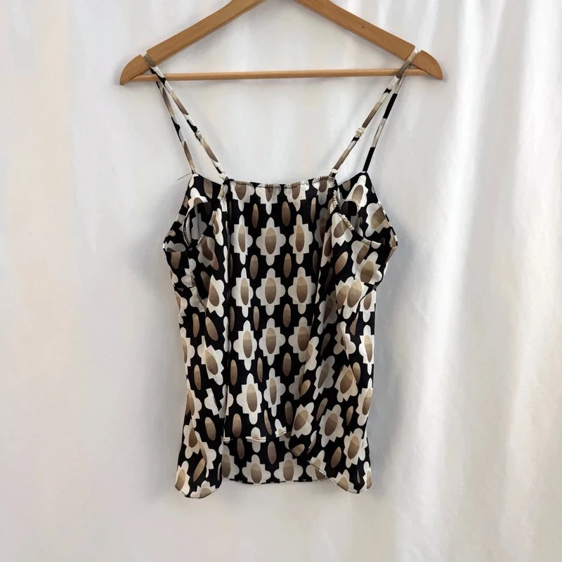 River Island Retro Geometric Print Cami Top Size 16 Black White Gold - Image 6