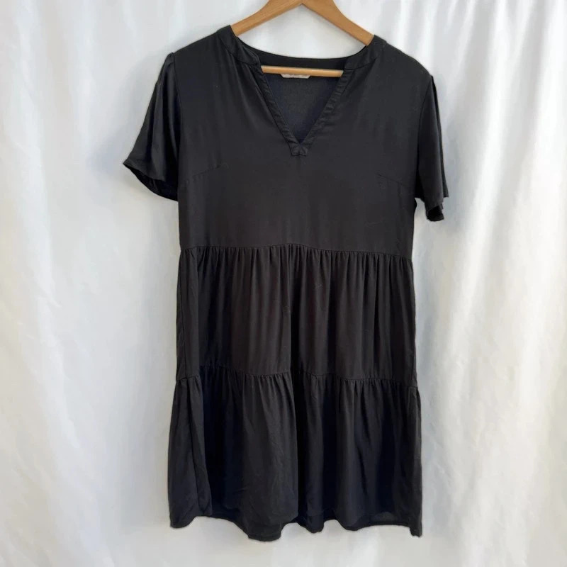 ONLY Life black tiered short sleeve dress XS UK8 10