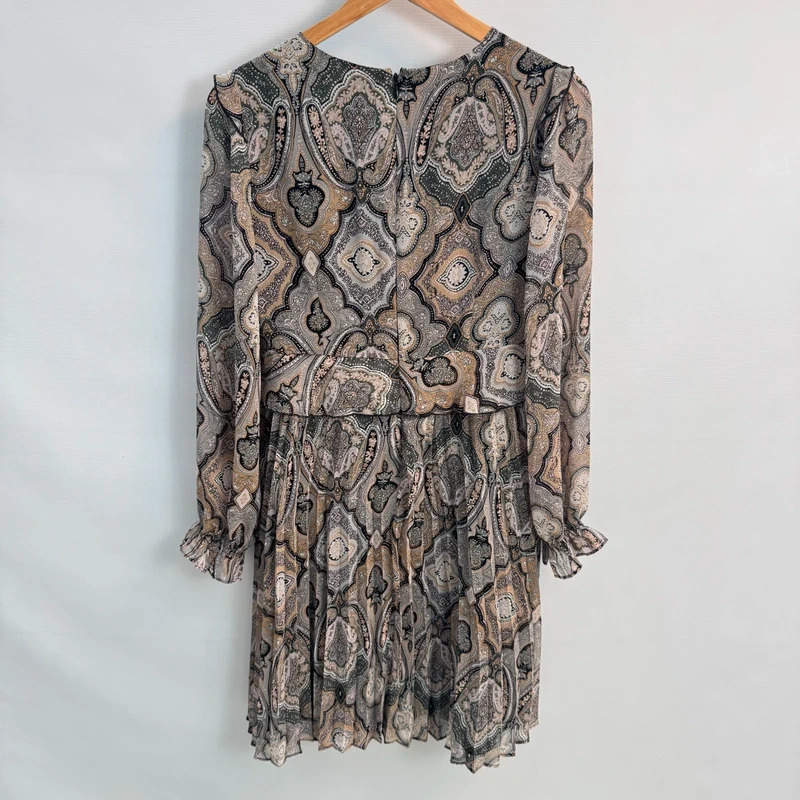 Monsoon Madeline Dress UK 10 Grey Paisley Print Pleated Long Sleeve BNWT rrp £85 - Image 2