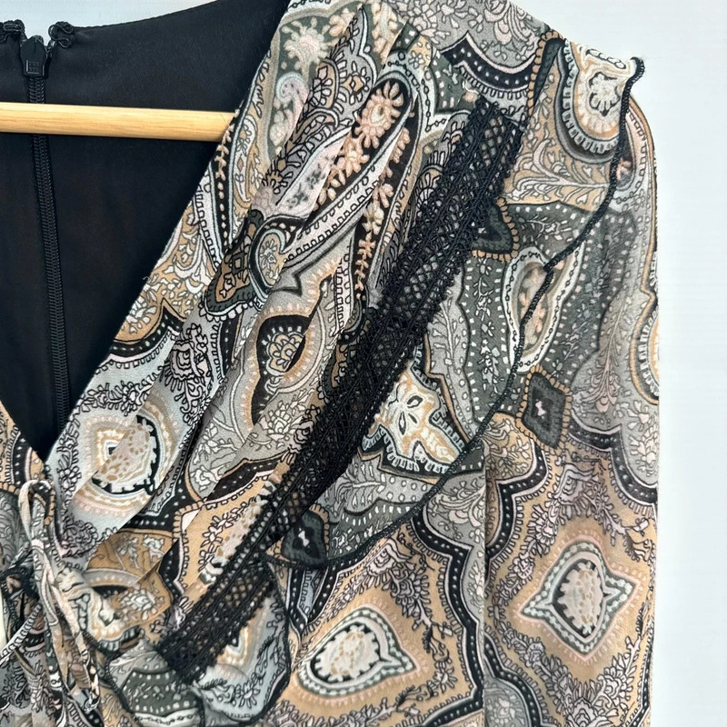 Monsoon Madeline Dress UK 10 Grey Paisley Print Pleated Long Sleeve BNWT rrp £85 - Image 7