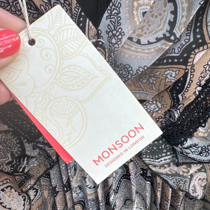 Monsoon Madeline Dress UK 10 Grey Paisley Print Pleated Long Sleeve BNWT rrp £85 - Image 9