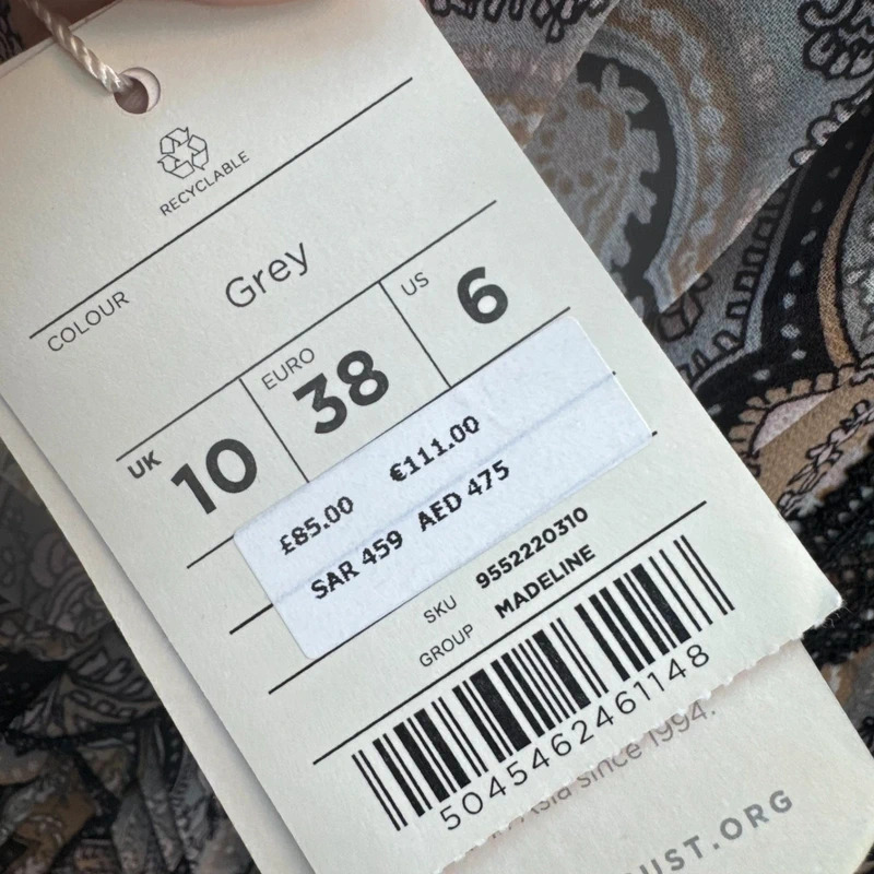 Monsoon Madeline Dress UK 10 Grey Paisley Print Pleated Long Sleeve BNWT rrp £85 - Image 10