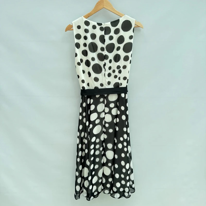 Michaela Louisa Polka Dot Midi Dress UK 12 Black White Sash & Matching Scarf Elegant - Image 2