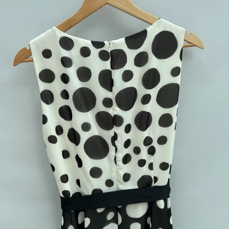 Michaela Louisa Polka Dot Midi Dress UK 12 Black White Sash & Matching Scarf Elegant - Image 4
