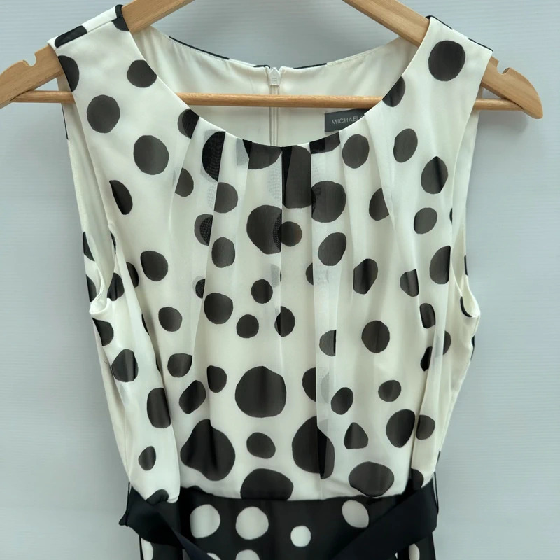 Michaela Louisa Polka Dot Midi Dress UK 12 Black White Sash & Matching Scarf Elegant - Image 5