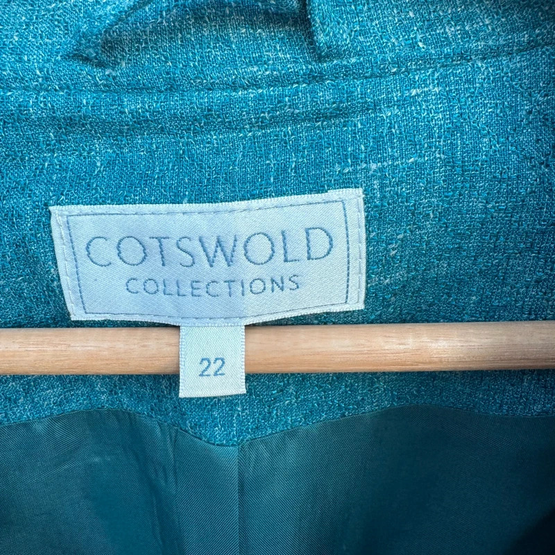 Cotswold Collections Zip Jacket UK 22 Teal Blue Linen Blend Pockets Lined - Image 2