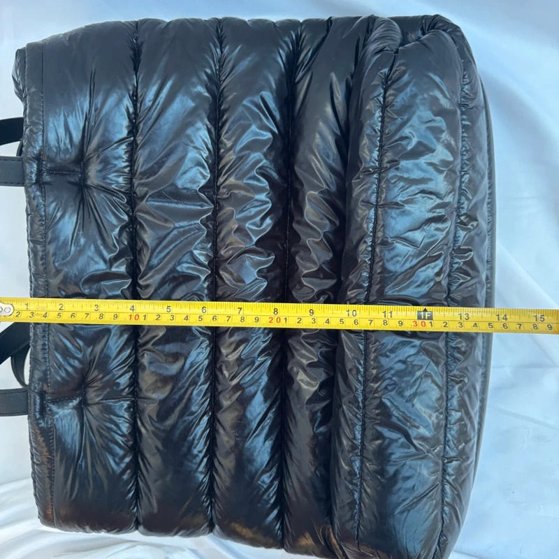 Stradivarius Black Quilted Puffer Tote Bag Large Shiny Padded Shoulder Bag Charm Detail - Image 12
