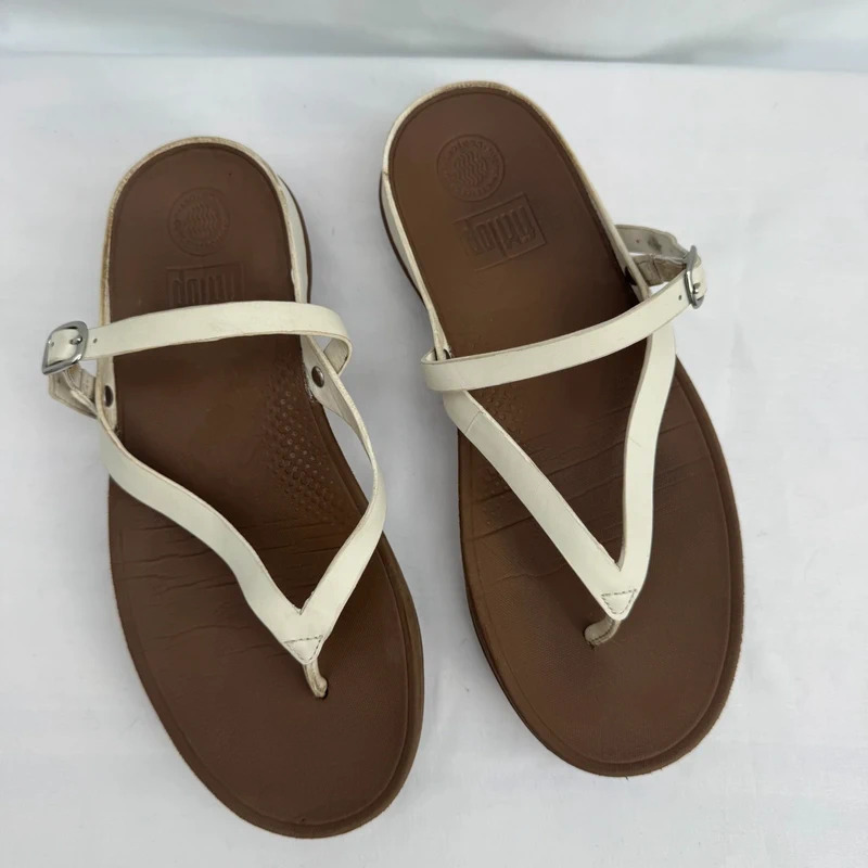 FitFlop Flip Urban White Leather Toe Post Ankle Strap Sandals UK 6