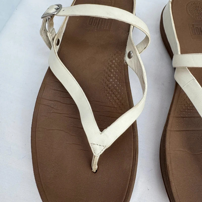 FitFlop Flip Urban White Leather Toe Post Ankle Strap Sandals UK 6 - Image 3