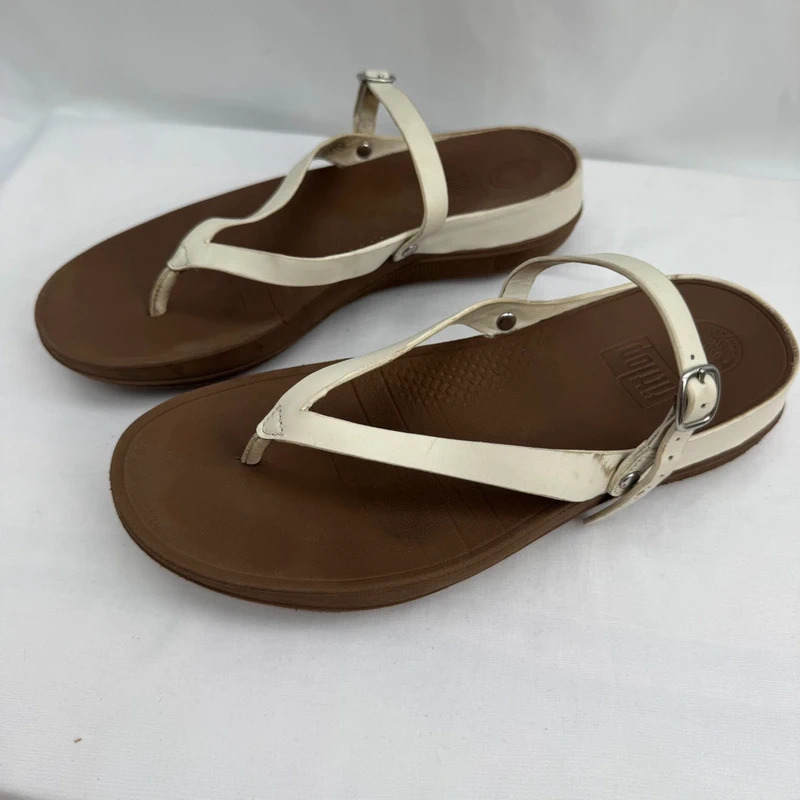 FitFlop Flip Urban White Leather Toe Post Ankle Strap Sandals UK 6 - Image 5