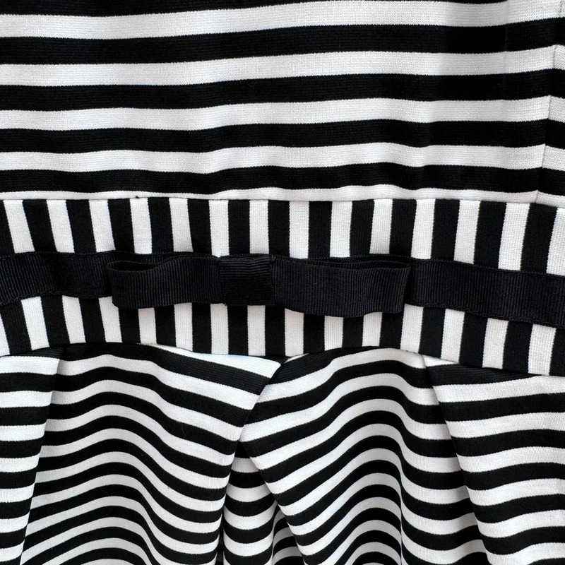 Phase Eight Black White Stripe Pencil Dress UK 12 Bow Detail Pleated Waist Lined - Image 3