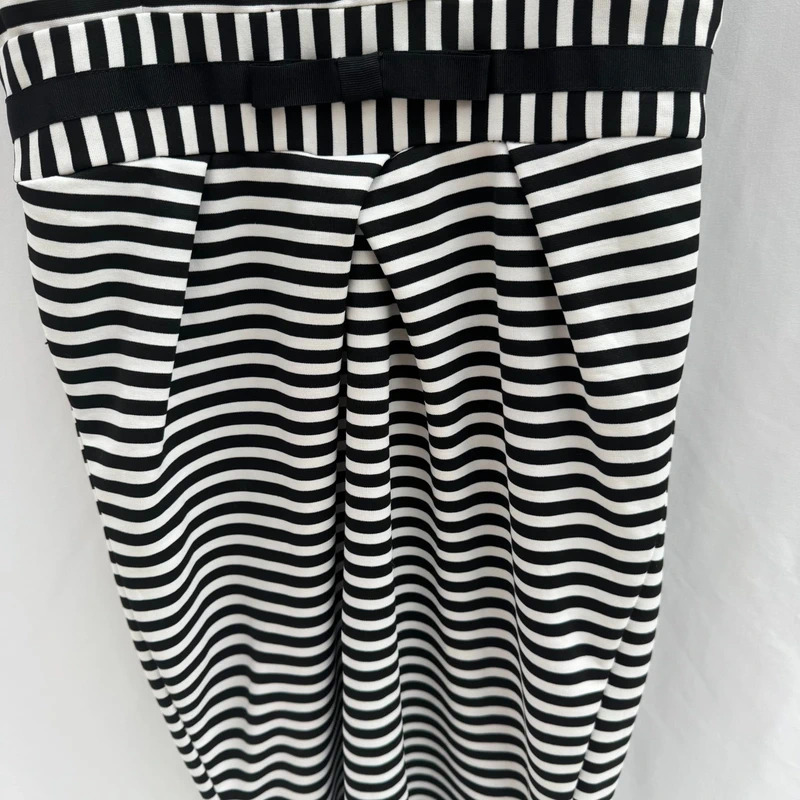 Phase Eight Black White Stripe Pencil Dress UK 12 Bow Detail Pleated Waist Lined - Image 4