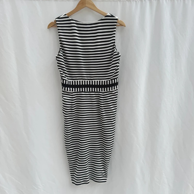 Phase Eight Black White Stripe Pencil Dress UK 12 Bow Detail Pleated Waist Lined - Image 6