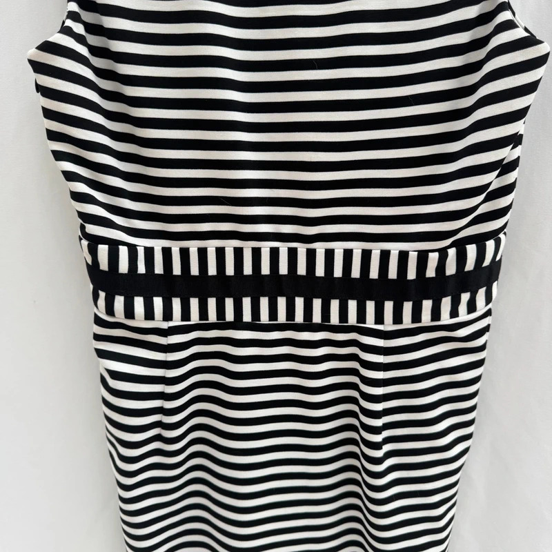 Phase Eight Black White Stripe Pencil Dress UK 12 Bow Detail Pleated Waist Lined - Image 7