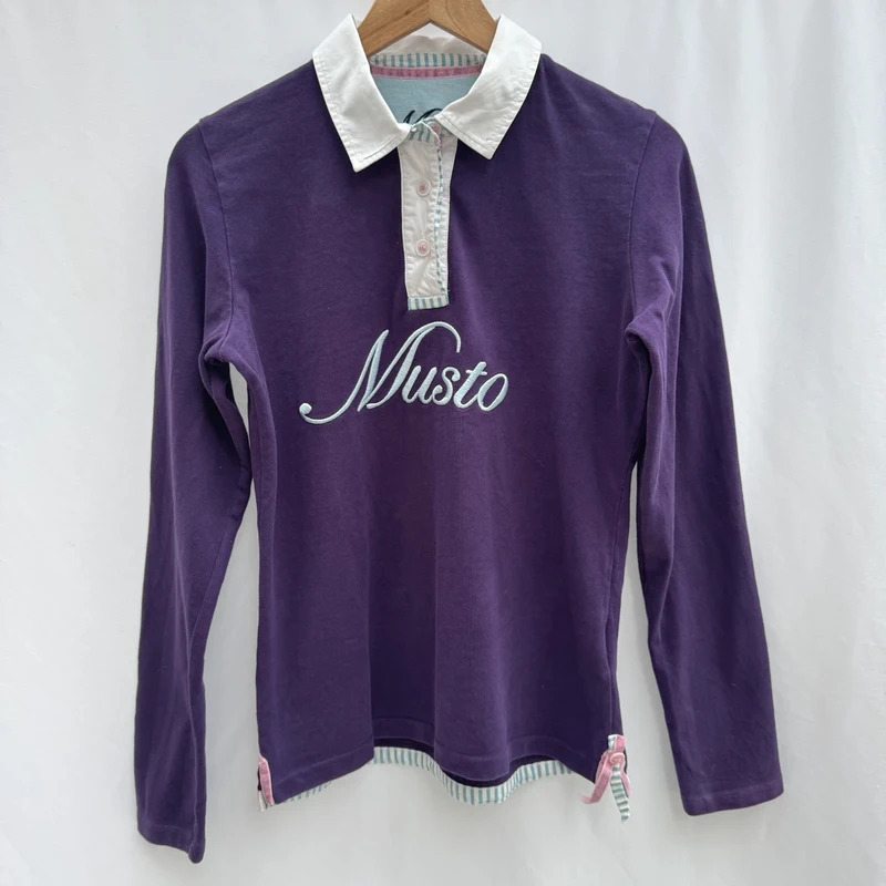 Musto Signature Purple Long Sleeve Rugby Shirt Polo Top Size UK 10 Equestrian