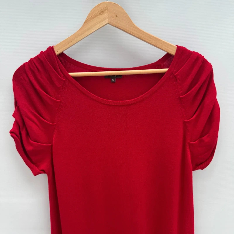 Phase Eight Red Ruched Sleeve Knit Tunic Dress UK 12 Viscose Blend Smart Casual - Image 4