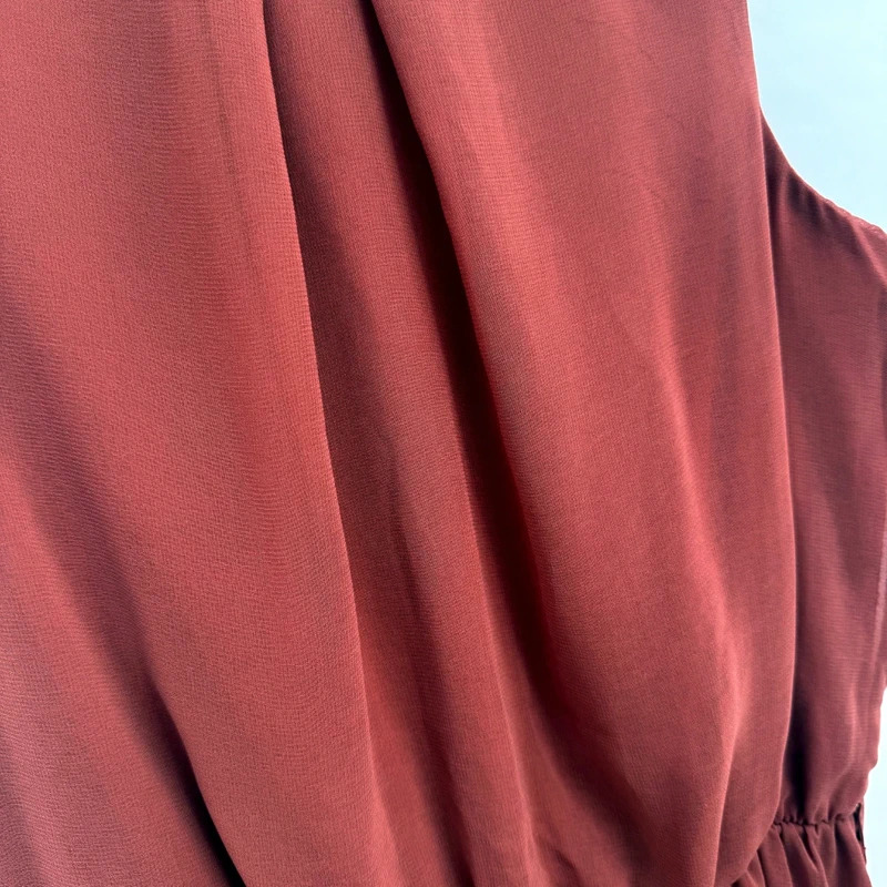 New Look Rust Chiffon Skater Dress Size 10 Sleeveless Pleated Neck Elastic Waist - Image 2