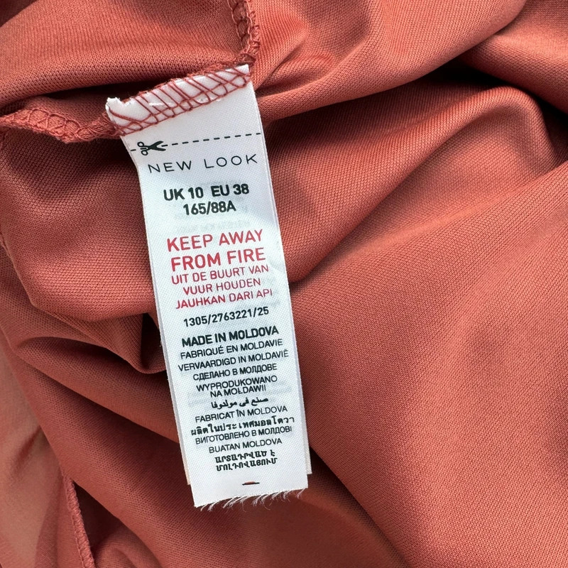 New Look Rust Chiffon Skater Dress Size 10 Sleeveless Pleated Neck Elastic Waist - Image 7