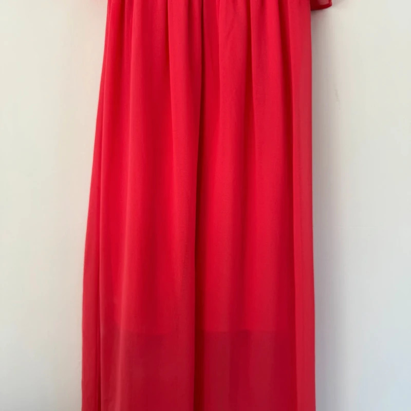 Miss Selfridge Coral Pink Chiffon Maxi Dress Floaty Layered UK 8 Occasion - Image 3