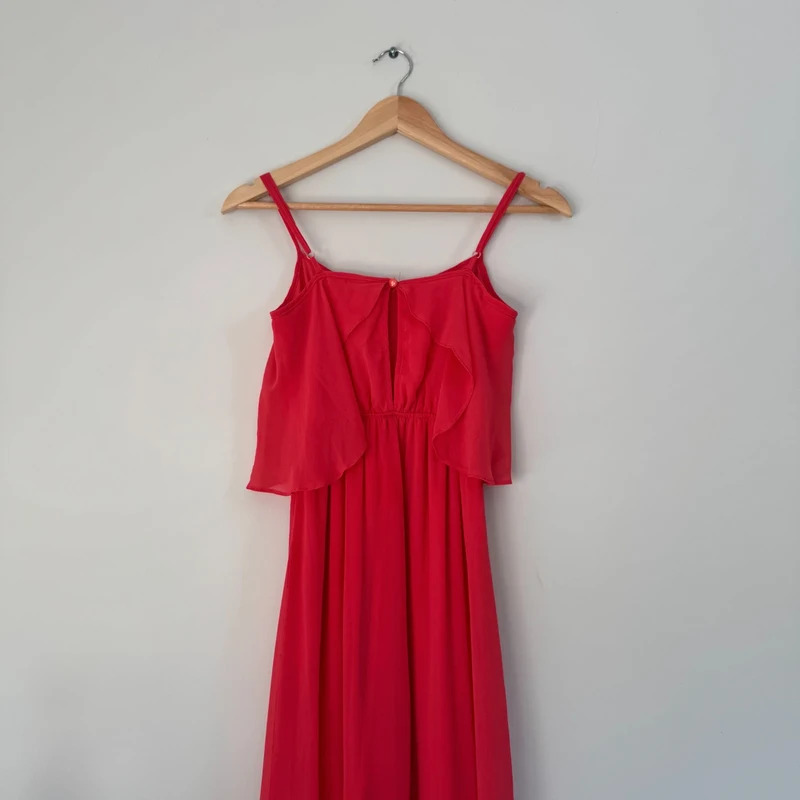Miss Selfridge Coral Pink Chiffon Maxi Dress Floaty Layered UK 8 Occasion - Image 5