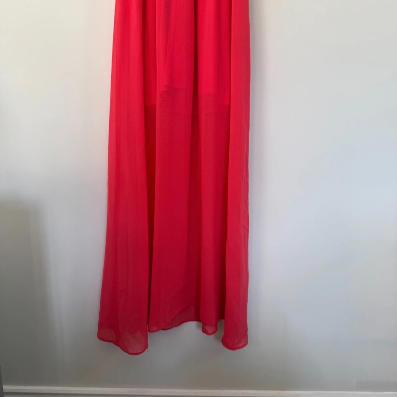 Miss Selfridge Coral Pink Chiffon Maxi Dress Floaty Layered UK 8 Occasion - Image 7