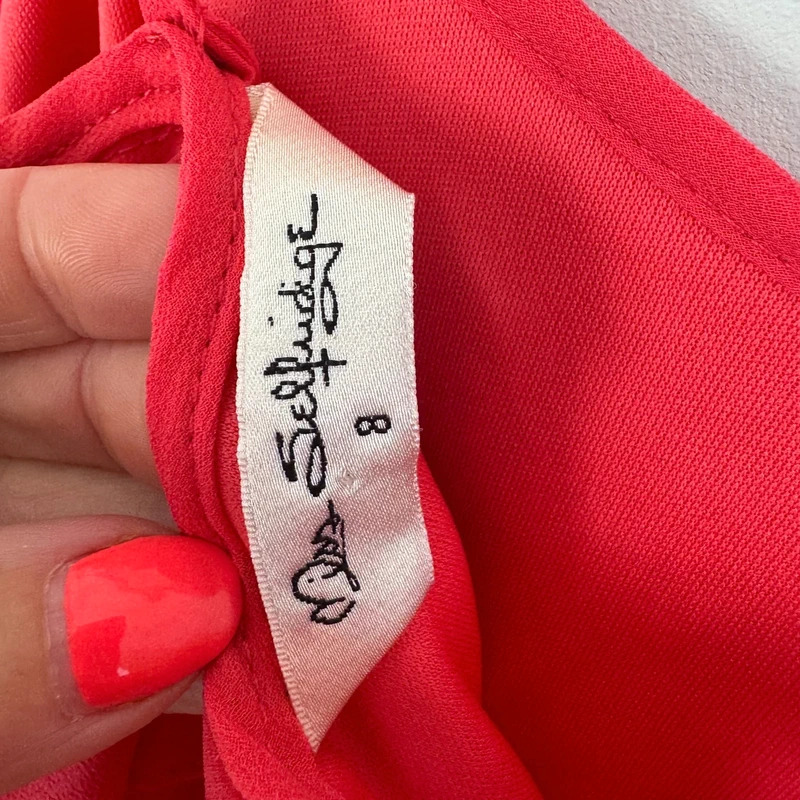 Miss Selfridge Coral Pink Chiffon Maxi Dress Floaty Layered UK 8 Occasion - Image 8
