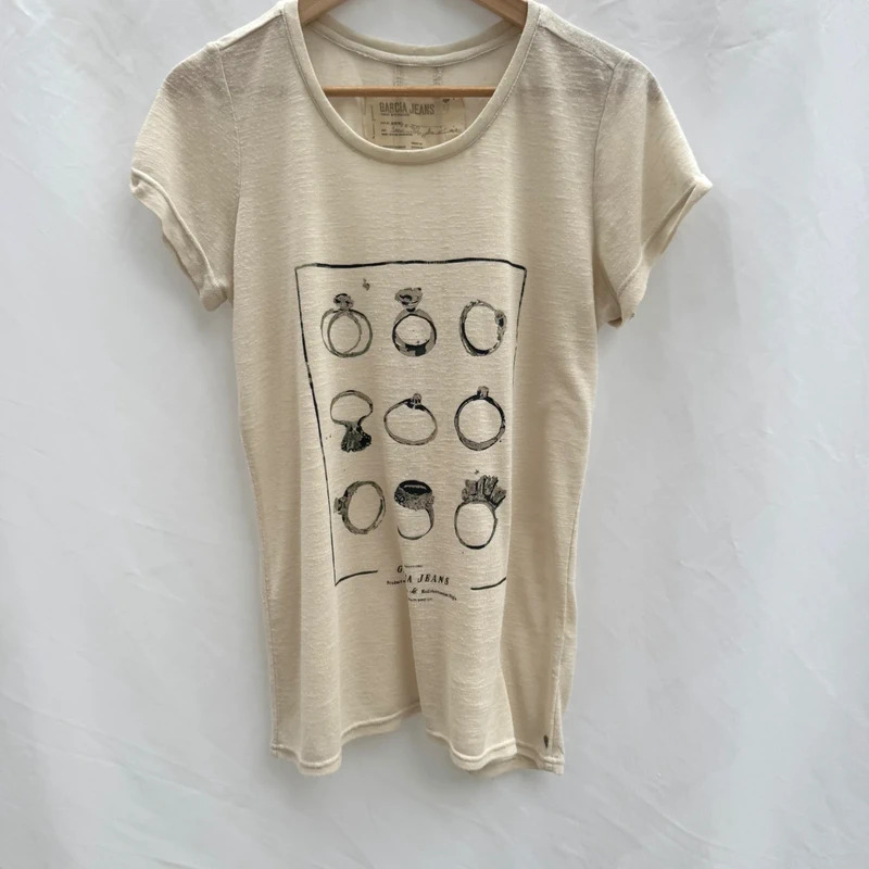 Garcia Jeans Cream Ring Graphic Slub T-Shirt Size M UK 12-14