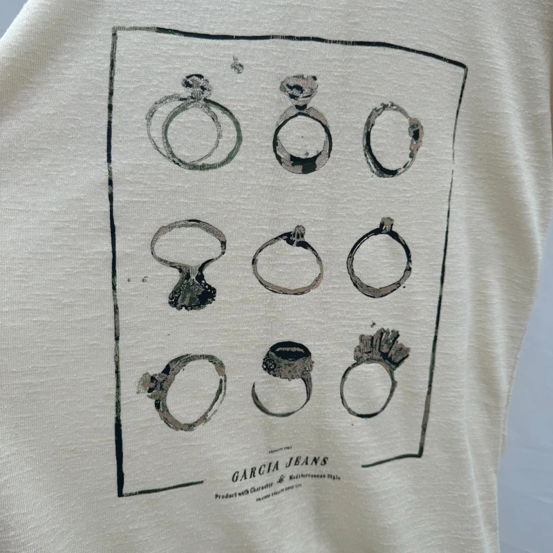Garcia Jeans Cream Ring Graphic Slub T-Shirt Size M UK 12-14 - Image 2