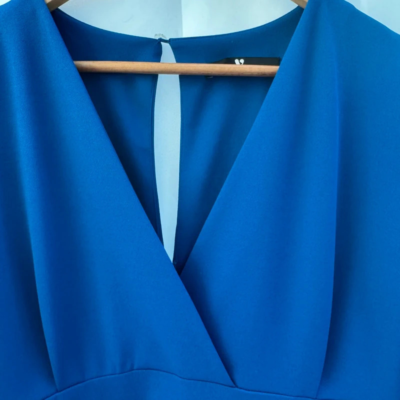 V By Very Cobalt Blue Ruffle Midi Pencil Dress UK 16 Occasion 95% Polyester - Image 2