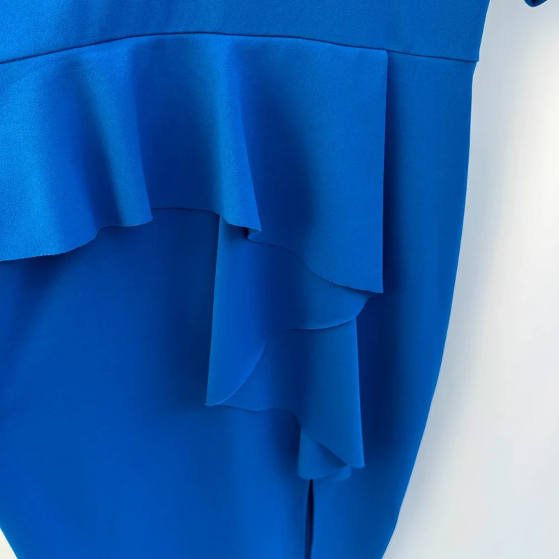 V By Very Cobalt Blue Ruffle Midi Pencil Dress UK 16 Occasion 95% Polyester - Image 5