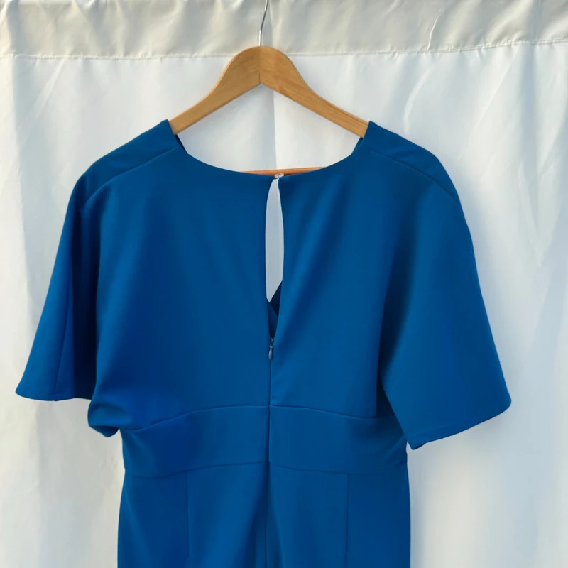 V By Very Cobalt Blue Ruffle Midi Pencil Dress UK 16 Occasion 95% Polyester - Image 7
