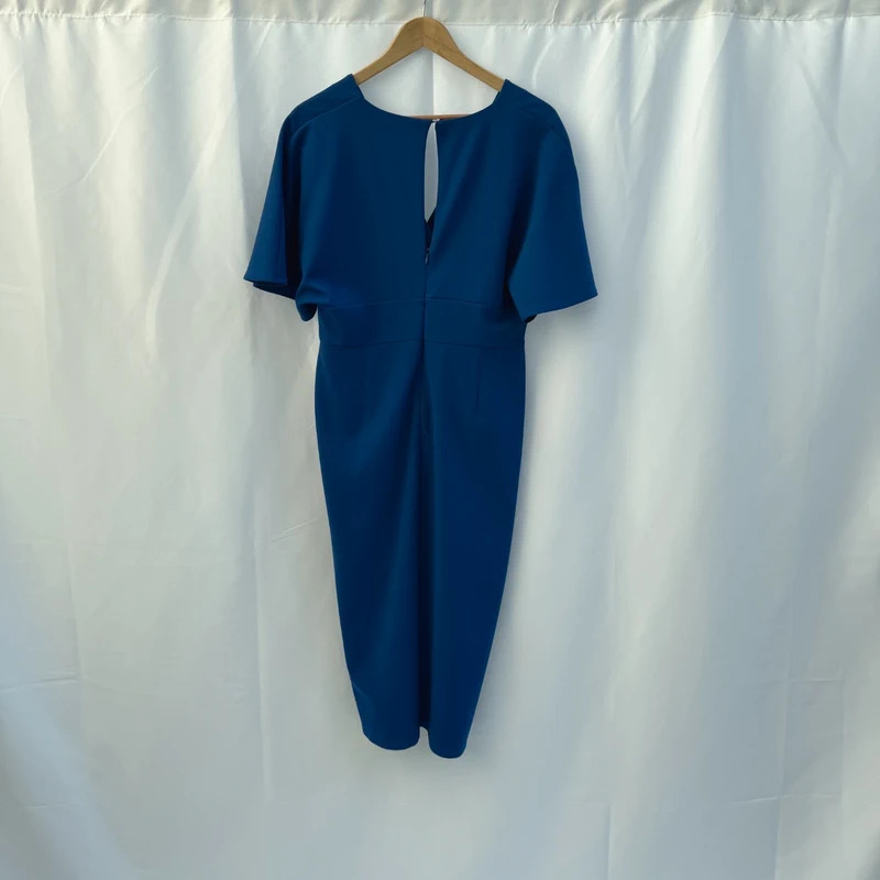 V By Very Cobalt Blue Ruffle Midi Pencil Dress UK 16 Occasion 95% Polyester - Image 8