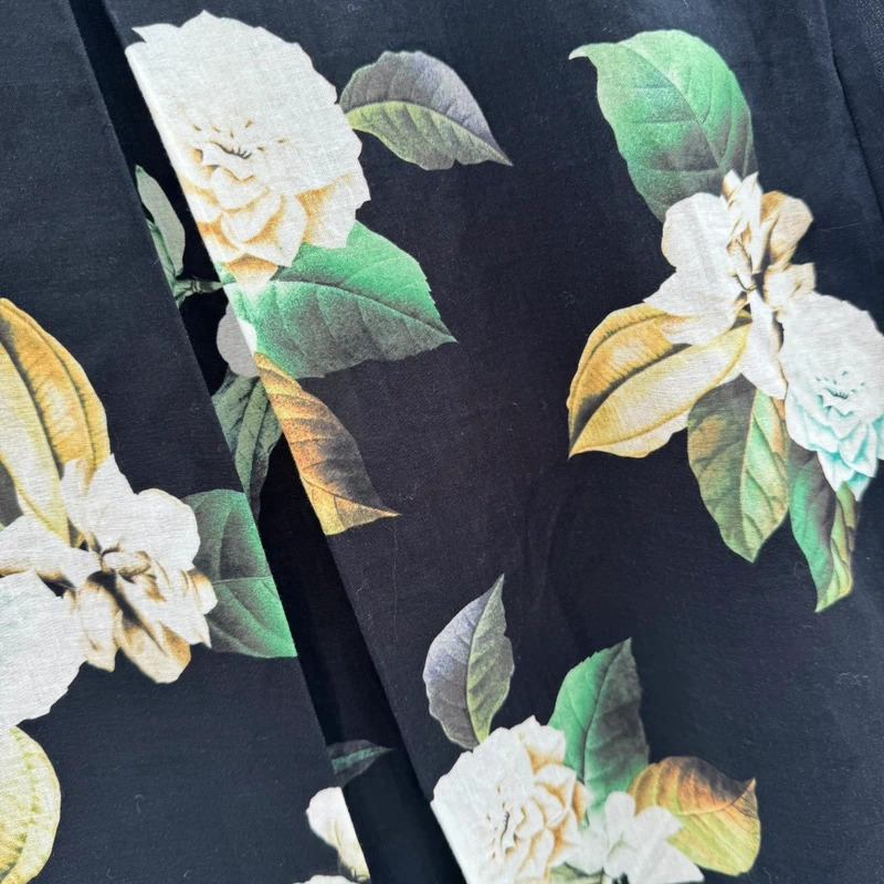 Phase Eight Black Green Floral Cotton Pleated A-Line Midi Skirt UK 10 - Image 2