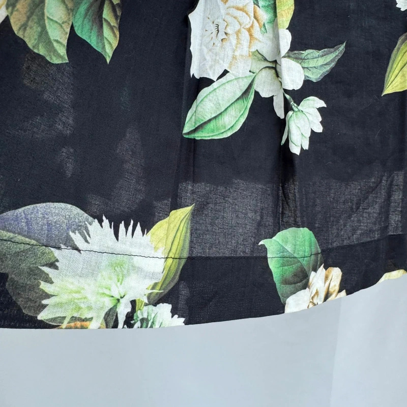 Phase Eight Black Green Floral Cotton Pleated A-Line Midi Skirt UK 10 - Image 4