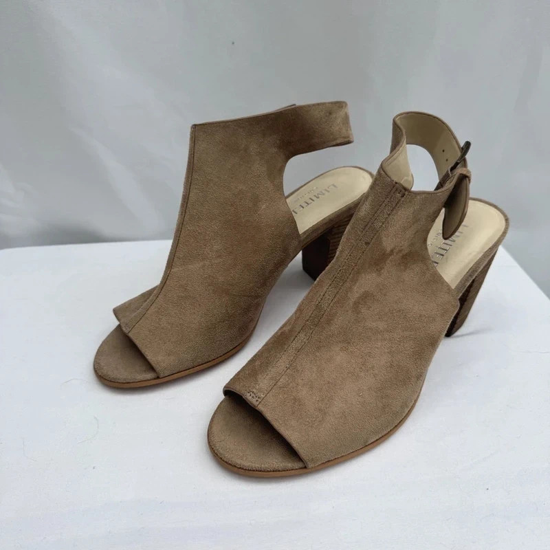 M&S Limited Edition Sand Suede Peep Toe Heels UK 6.5 EU 40 Slingback Buckle