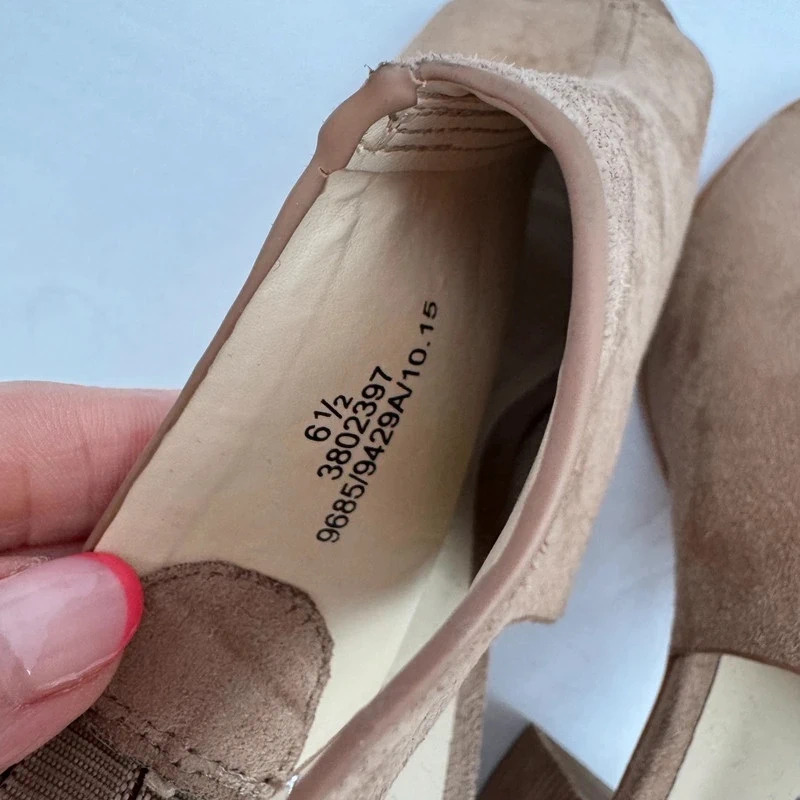 M&S Limited Edition Sand Suede Peep Toe Heels UK 6.5 EU 40 Slingback Buckle - Image 3