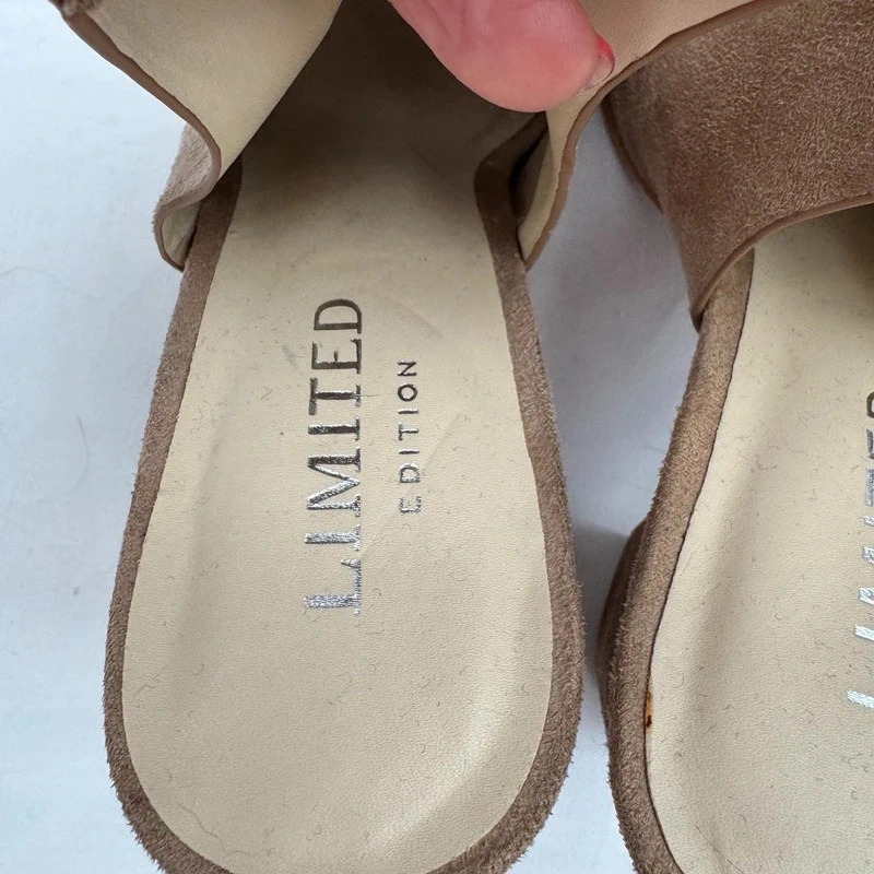 M&S Limited Edition Sand Suede Peep Toe Heels UK 6.5 EU 40 Slingback Buckle - Image 4