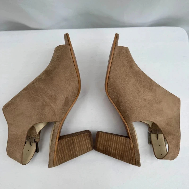 M&S Limited Edition Sand Suede Peep Toe Heels UK 6.5 EU 40 Slingback Buckle - Image 5