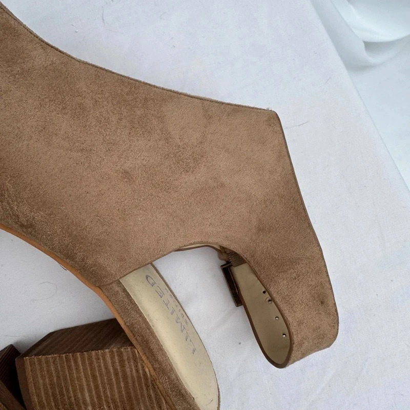 M&S Limited Edition Sand Suede Peep Toe Heels UK 6.5 EU 40 Slingback Buckle - Image 7