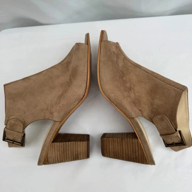 M&S Limited Edition Sand Suede Peep Toe Heels UK 6.5 EU 40 Slingback Buckle - Image 8
