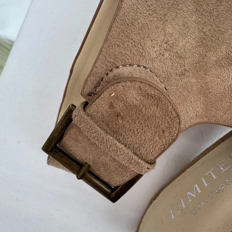 M&S Limited Edition Sand Suede Peep Toe Heels UK 6.5 EU 40 Slingback Buckle - Image 9