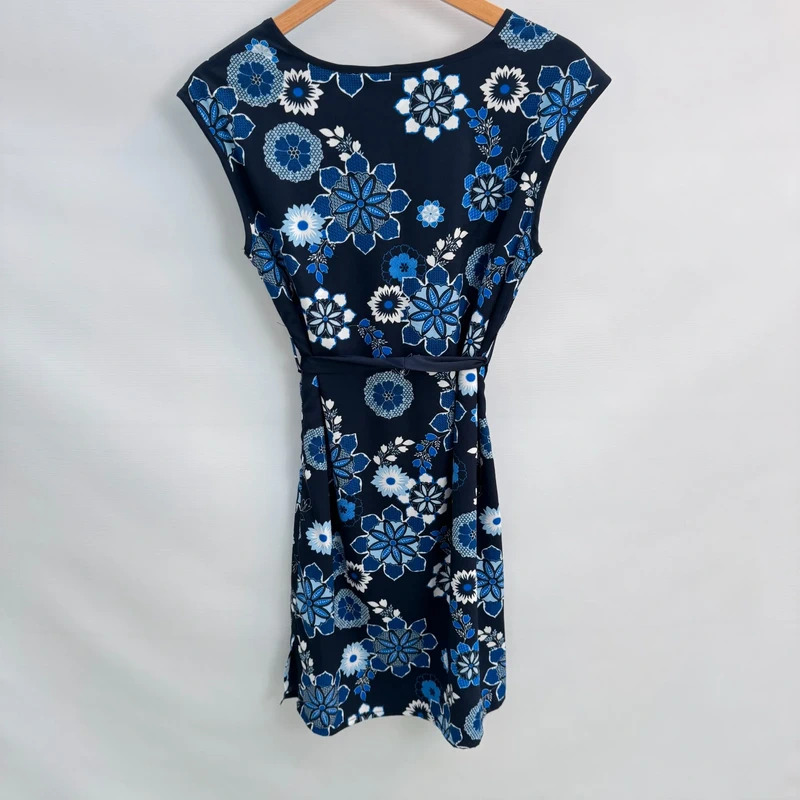 Red Herring Navy Floral Dress UK 10 Blue White Tie-Waist Tunic Short Sleeve Summer - Image 2