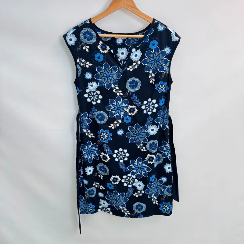 Red Herring Navy Floral Dress UK 10 Blue White Tie-Waist Tunic Short Sleeve Summer - Image 3