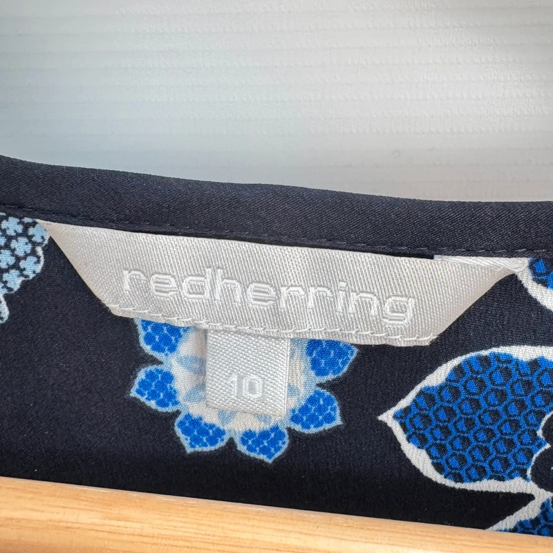 Red Herring Navy Floral Dress UK 10 Blue White Tie-Waist Tunic Short Sleeve Summer - Image 4