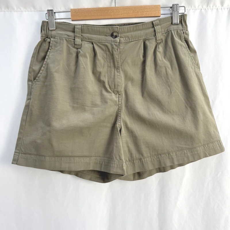 George Khaki Pleated Shorts UK 10 Elasticated Waist Cotton Blend Casual Summer