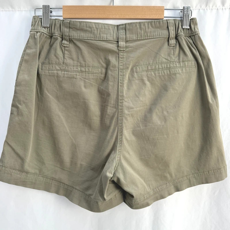 George Khaki Pleated Shorts UK 10 Elasticated Waist Cotton Blend Casual Summer - Image 4