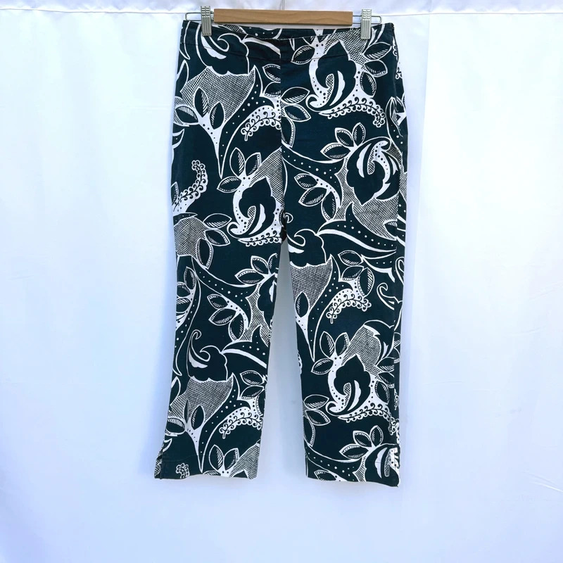 GAP Y2K Navy White Floral Cropped Straight Leg Trousers UK 4 Cotton Blend