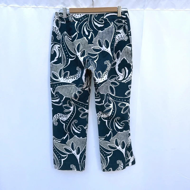 GAP Y2K Navy White Floral Cropped Straight Leg Trousers UK 4 Cotton Blend - Image 4